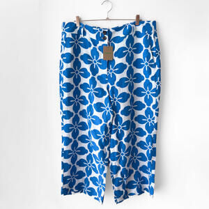 NWT Boden Floral Tile Print Westbourne Cropped Wide Leg Linen Pants 16/18